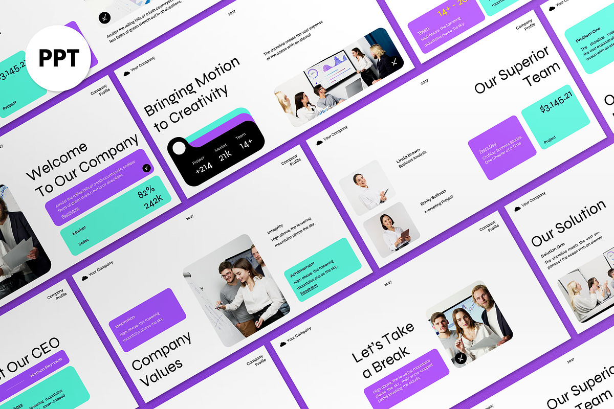 White Purple Company Profile PPT, a Presentation Template by graphicook (Photo 1 of 5)