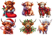 Christmas Highland Cows Clipart, an Illustration by DreamArtGraphic (Thumbnail 4 of 5)