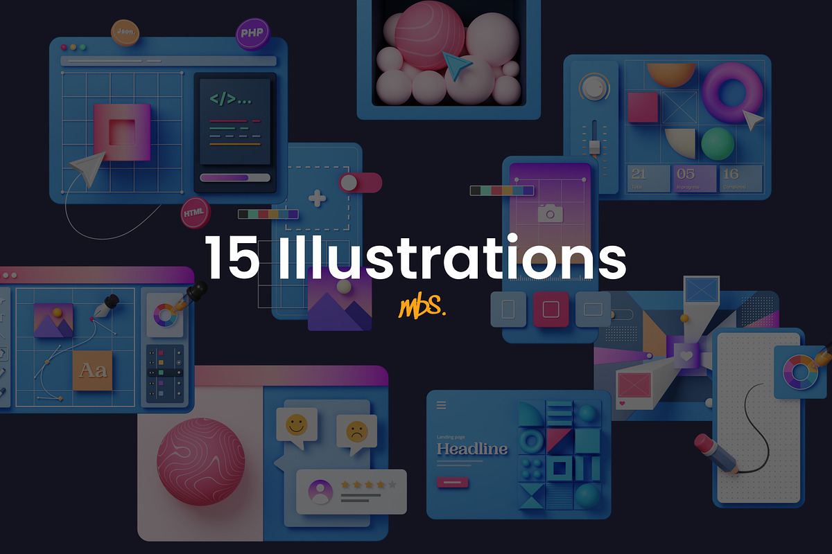 3D Screen Illustration Pack, a Templates & Theme by Framley (Photo 2 of 4)