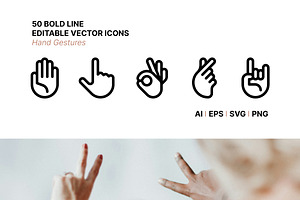 50 Hand Gestures, an Outline Icon by Side Project