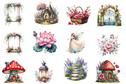 Fairy Garden Watercolor Clipart, an Illustration by Designworld (Thumbnail 2 of 5)