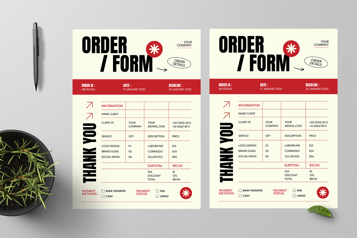 Cream Red Modern Purchase Order Form, a Flyer Template by Annora Studio (Photo 2 of 6)