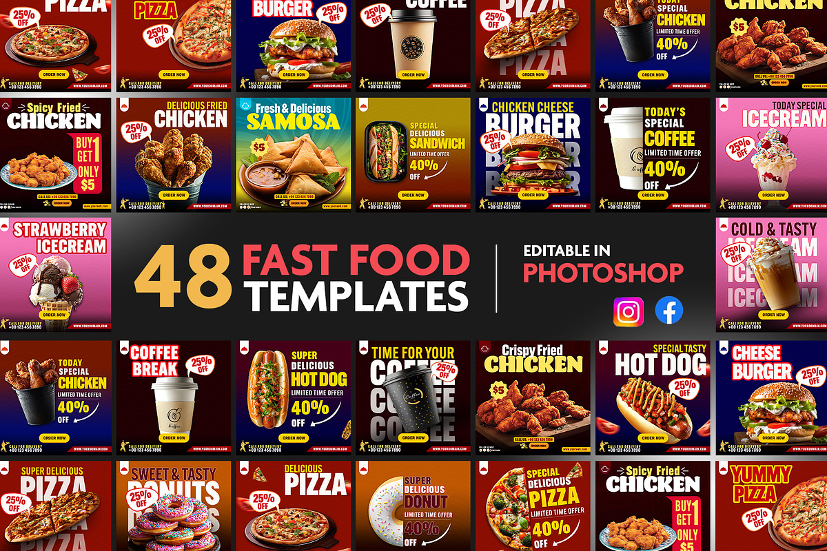 48 Fast Food Social Media Templates, a Social Media Template by Allies Interactive (Photo 1 of 4)