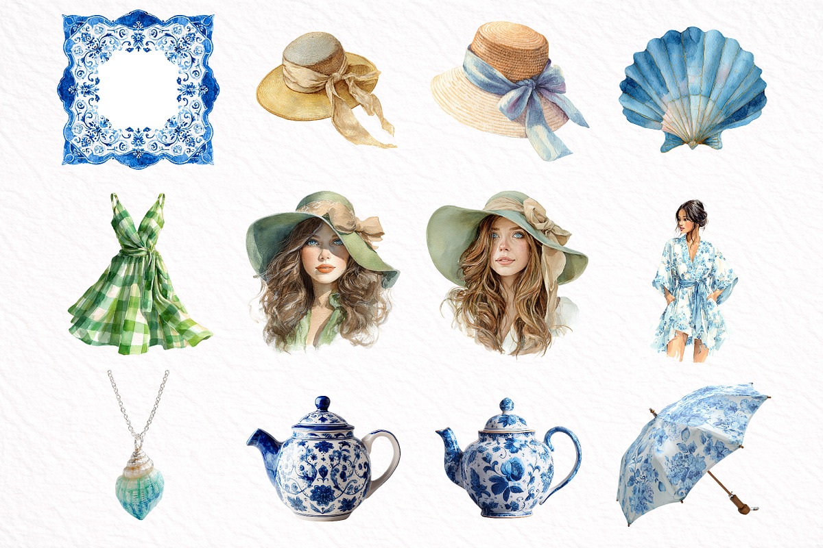 Watercolor Summer Coastal Clipart, an Illustration by DreamArtGraphic (Photo 3 of 8)