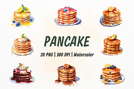 Watercolor Sweet Pancake Clipart, a Food Illustration by New-School-Wave