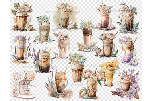 Watercolor Floral Coffee Clipart