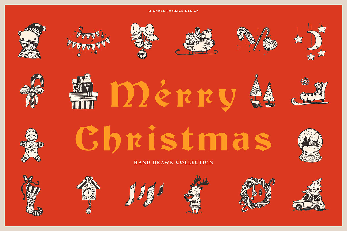 150 Hand Drawn Elements -Christmas-, a Decorative Illustration by Michael Rayback Design (Photo 1 of 4)