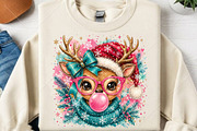 Pink Bubblegum Reindeer Christmas, a Seasonal Illustration by Canvas Craft (Thumbnail 1 of 6)