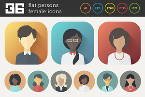 Flat Icons Set of Female Persons