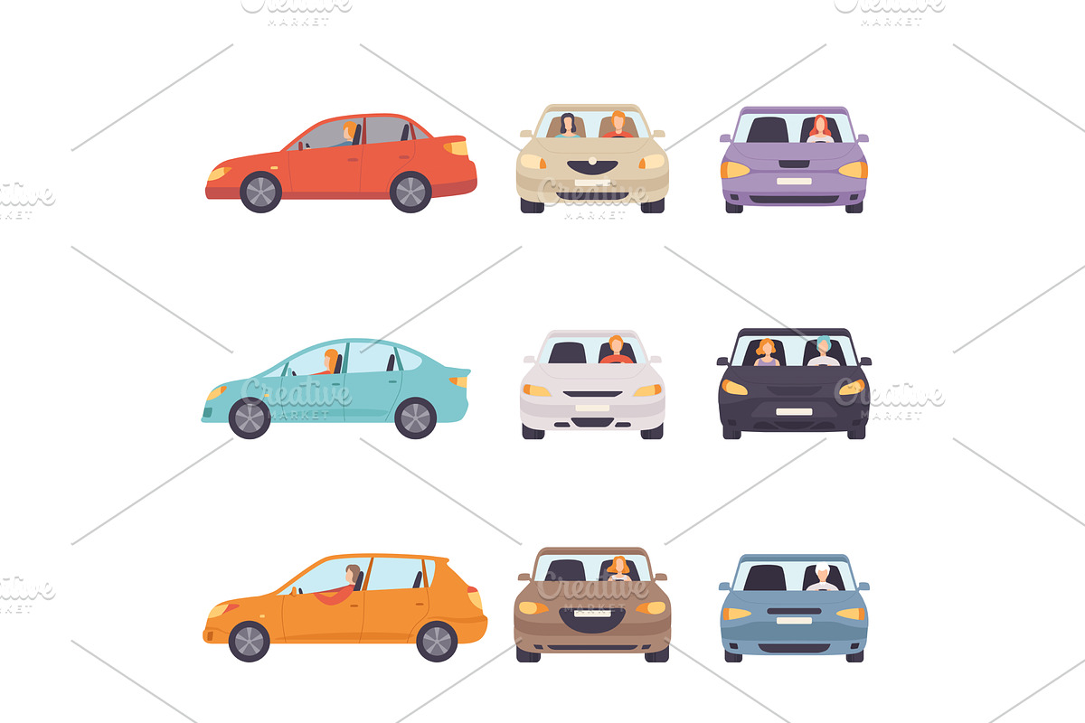 Cars with Drivers Set, Side and, a Transportation Illustration by TopVectors