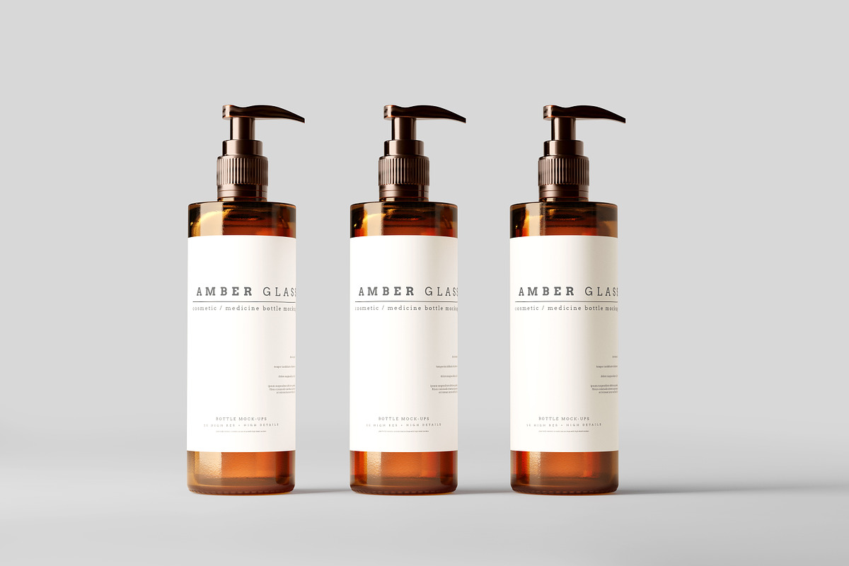 Amber Glass Pump Bottle Mockups, a Cups & Container Mockup by pmvch (Photo 6 of 10)