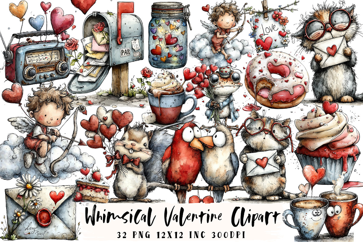 Whimsical Valentine Clipart, an Illustration by OK Design (Photo 1 of 6)