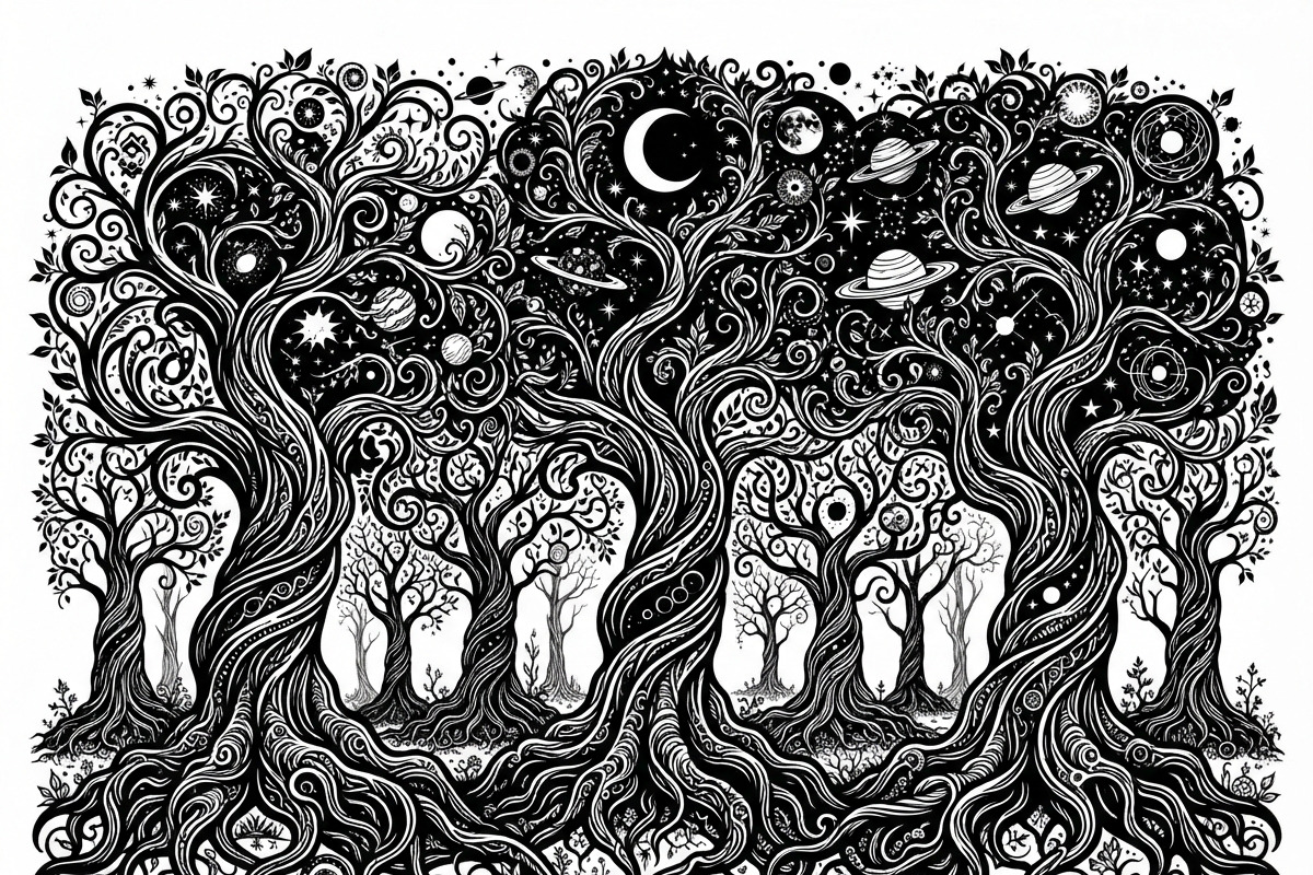 50 Mystical Galaxy Forest Silhouette, a Technology Illustration by Amazin_art (Photo 15 of 41)