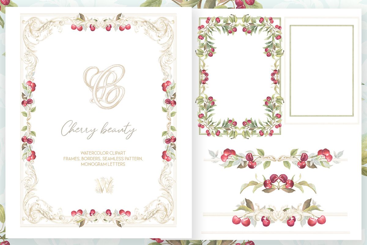 Elegant Cherry Crest Watercolor png, a Decorative Illustration by WonderWonder (Photo 6 of 8)