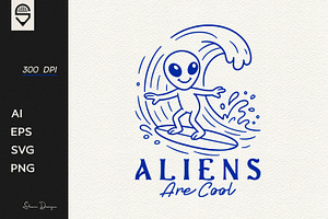Aliens are cool, an alien surfing, a Graphic by shaondesigns