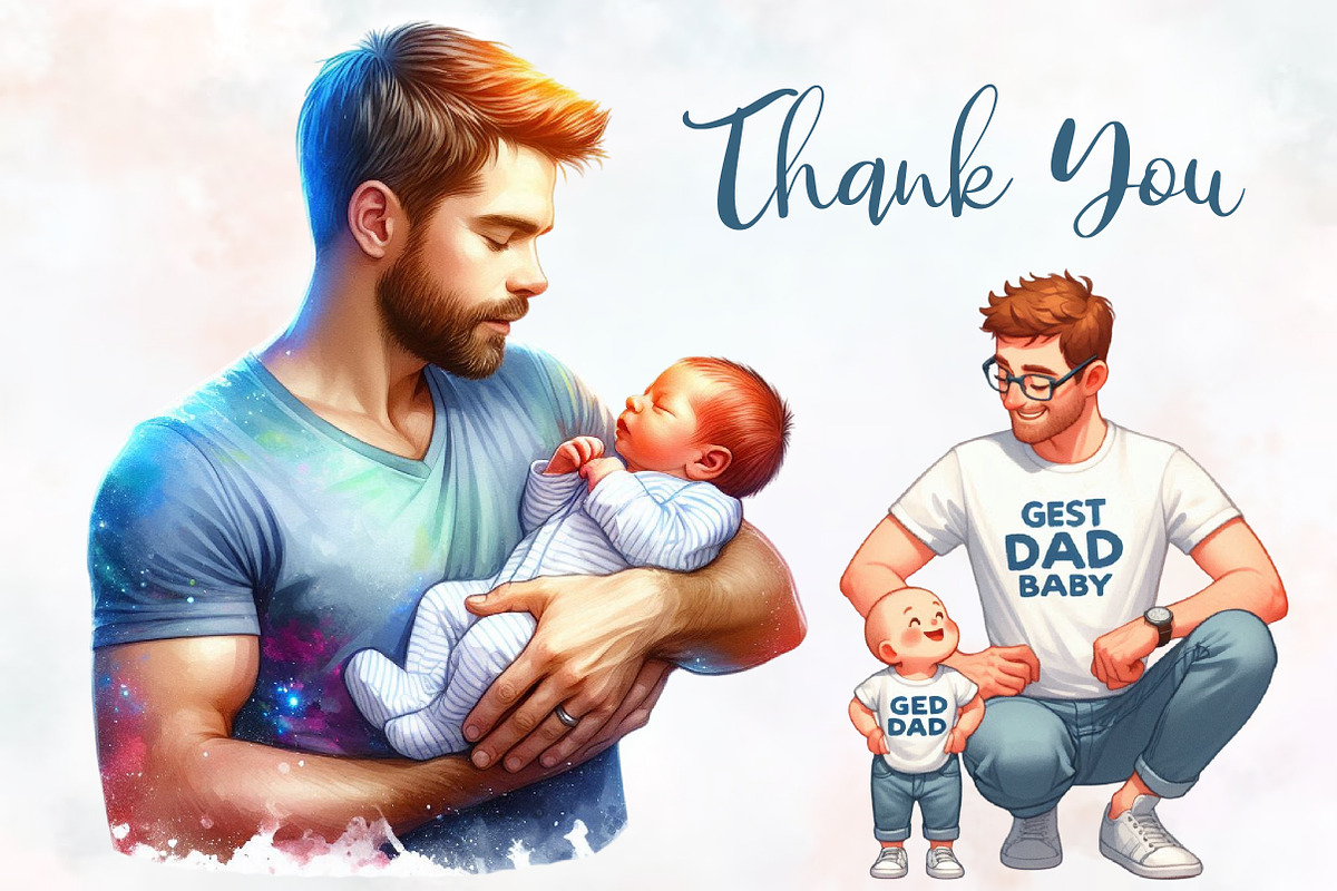 New Dad Fathers Day Watercolor Png, an Illustration by RobertsArt (Photo 6 of 8)