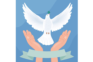hands protecting peace dove, an Illustration by studiogstock