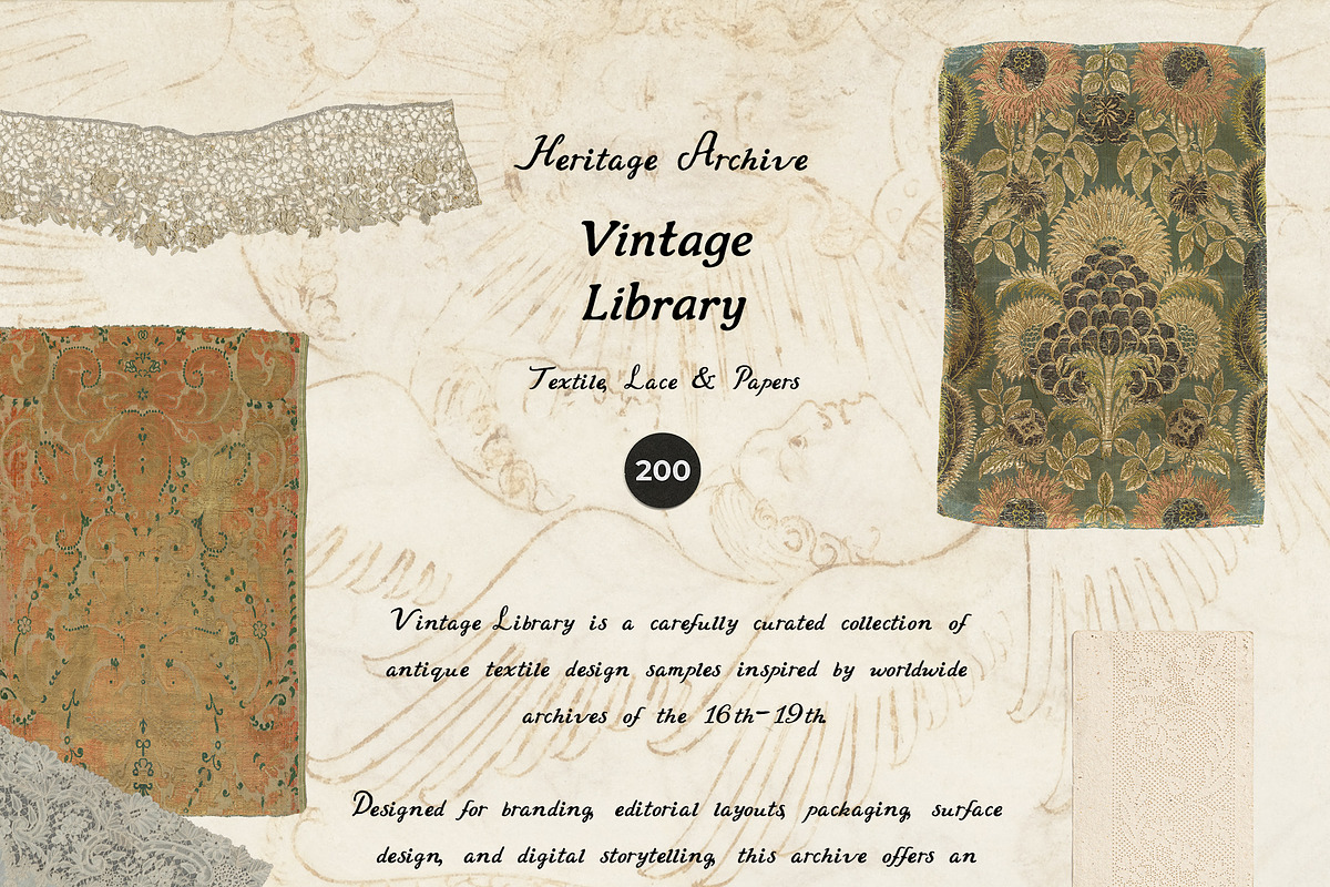 VINTAGE LIBRARY Textile, Lace, Paper, an Object Graphic by Lana Elanor (Photo 2 of 14)