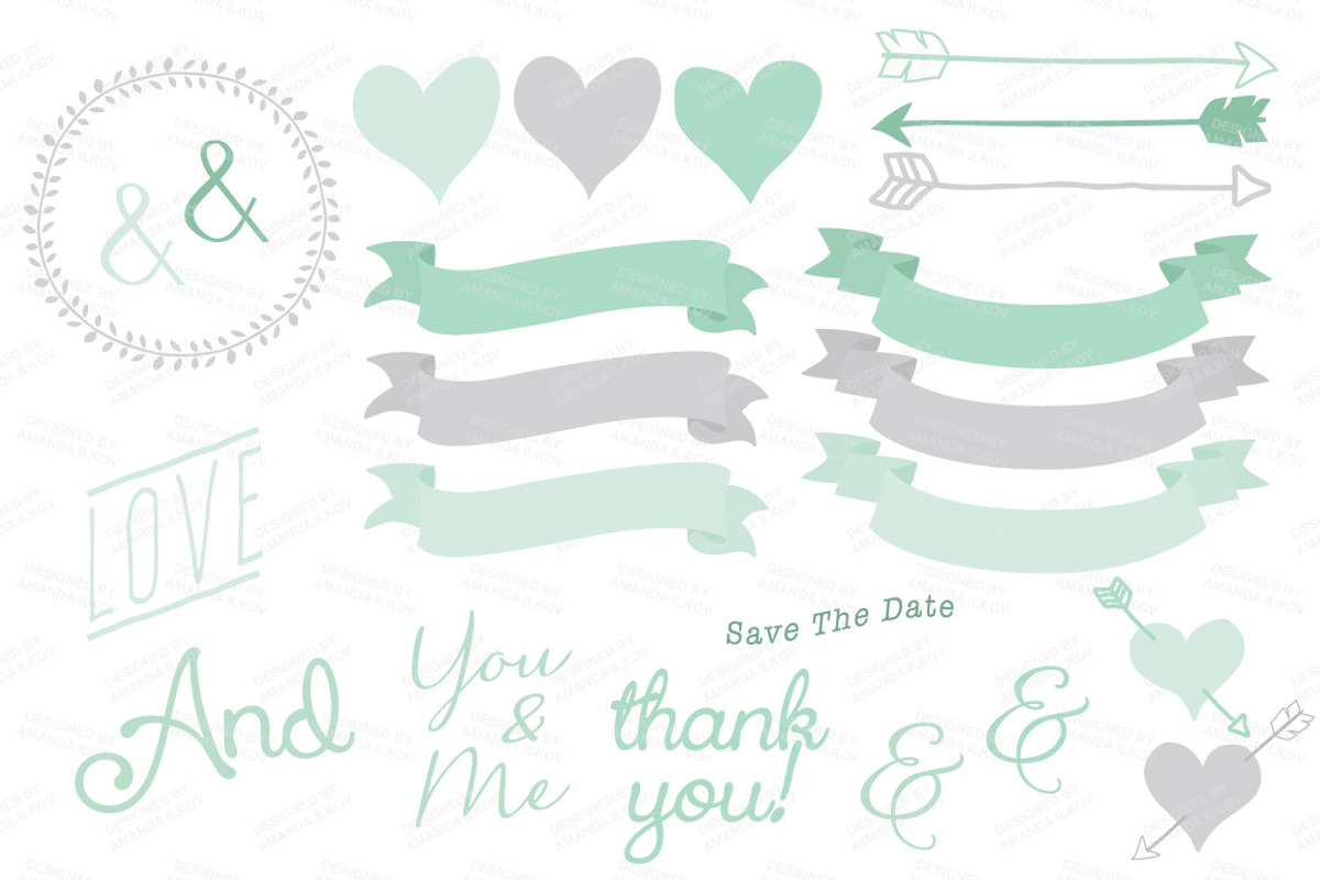 Mint Floral Heart Clipart & Vectors, an Illustration by Amanda Ilkov (Photo 4 of 4)