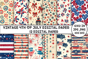 Vintage 4th of July Digital Paper, a Seasonal Illustration by Designking