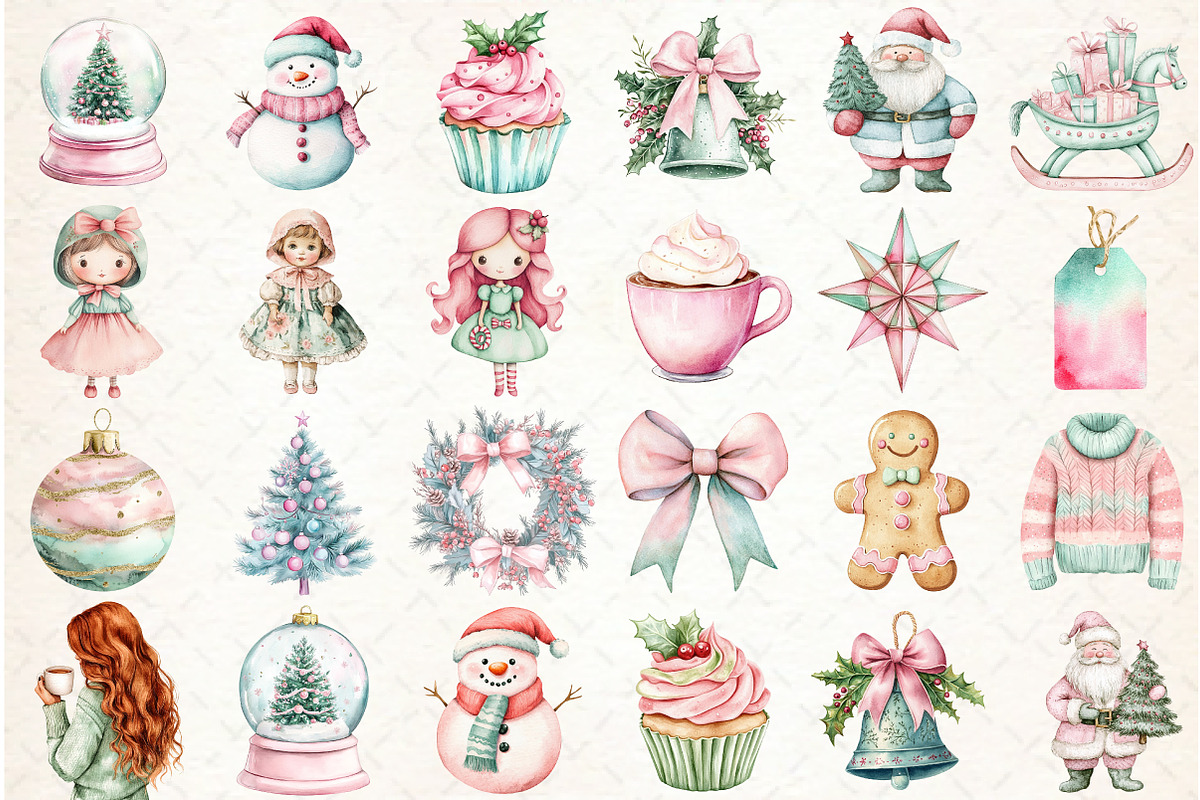 Mint & Pink Christmas Clipart, an Illustration by Libby Wishes (Photo 2 of 7)