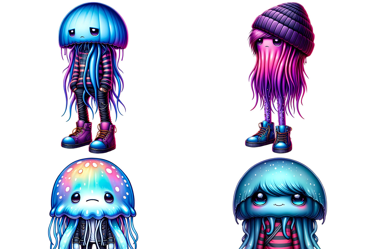 Cute Emo Jellyfish Clipart Set, an Animal Illustration by DoubleTwists