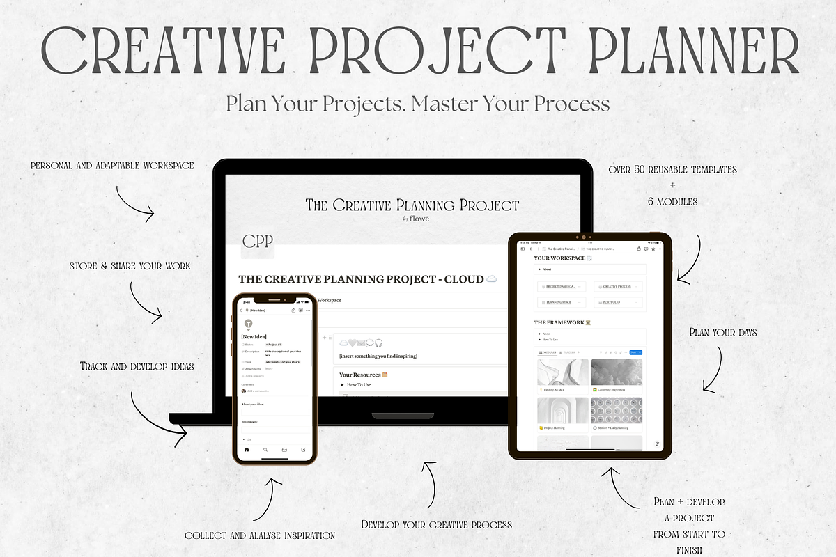 Notion Template for Creatives- White, a Design Template by flowē (Photo 1 of 5)