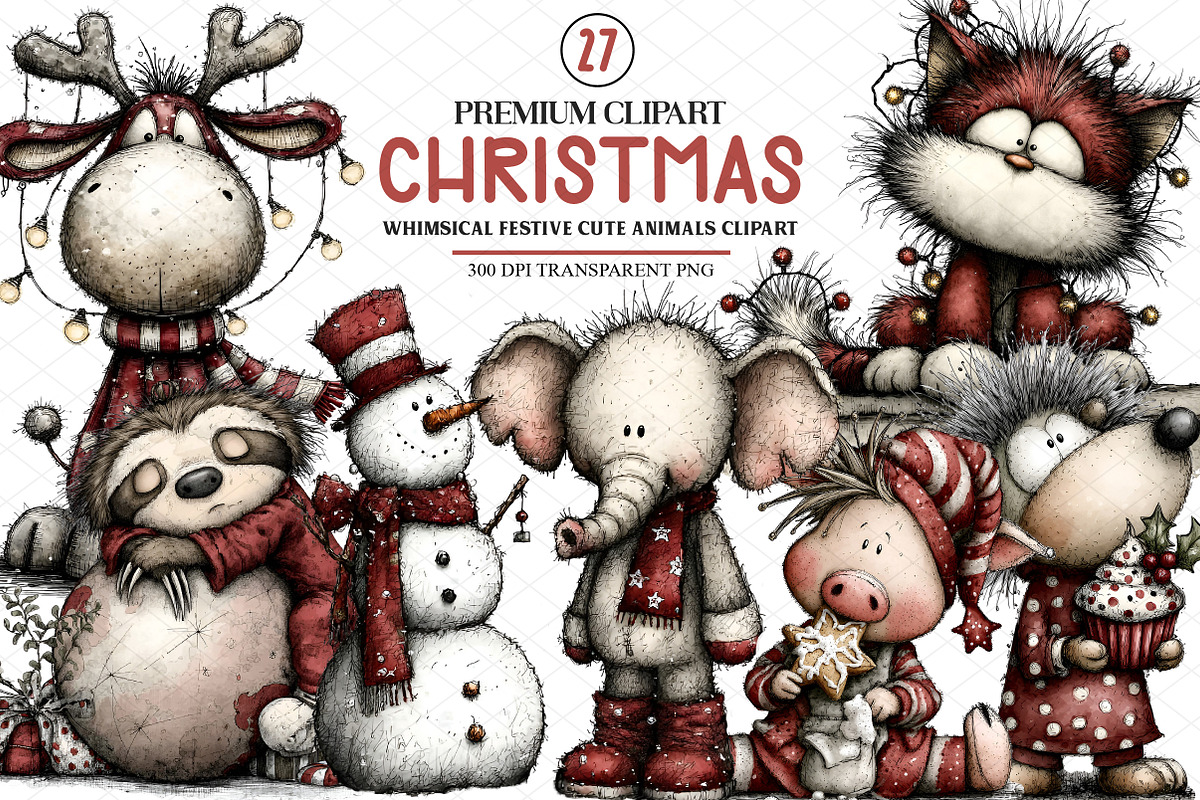 Festive Cute Animals Christmas PNG, an Illustration by cherrydesign (Photo 1 of 4)