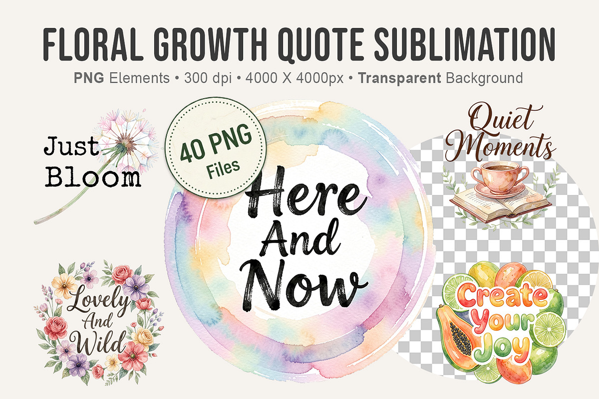 Floral Growth Quote Sublimation PNG, an Illustration by Artnoy (Photo 1 of 8)