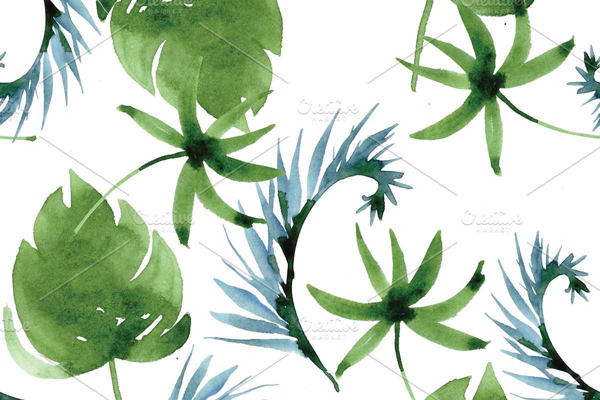 watercolor tropical leaves, patterns, an Illustration by Olesya Morokhovets (Photo 10 of 11)