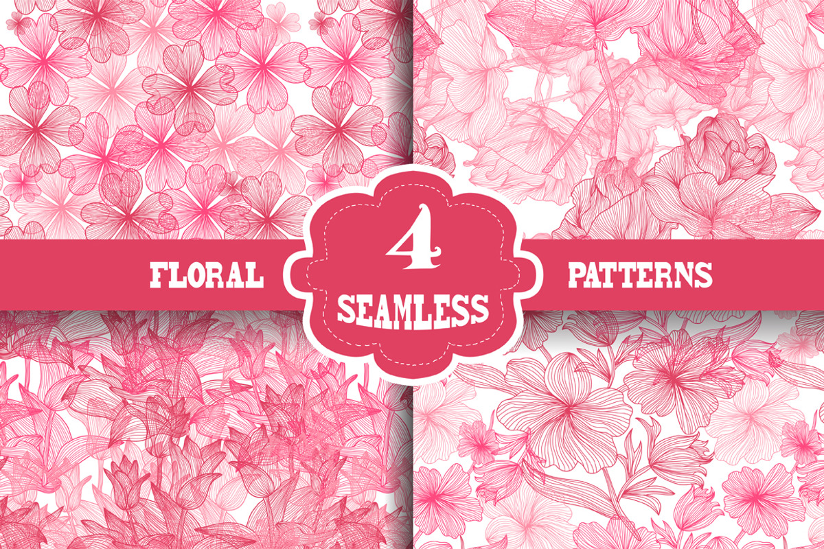 Pink Floral Seamless Patterns Set