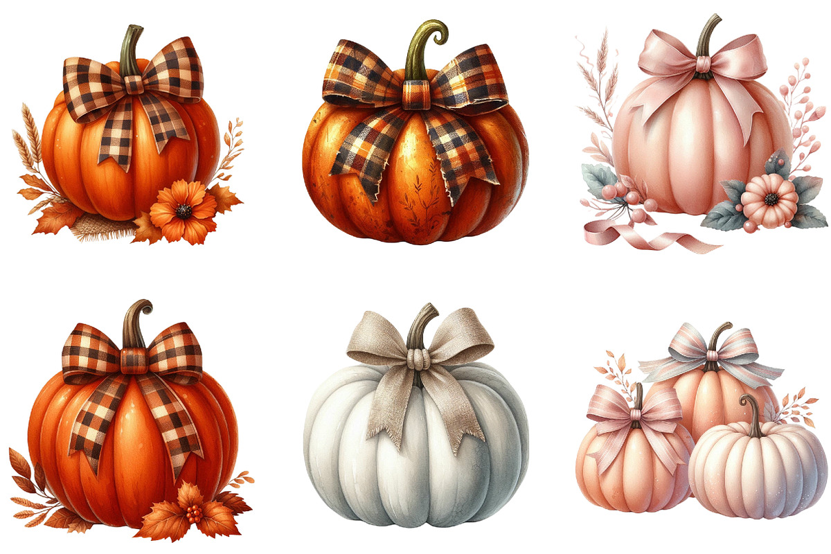 Autumn Pumpkin and Bow Clipart, an Illustration by DreamArtGraphic (Photo 3 of 7)