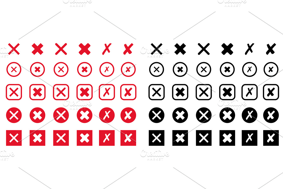 Set of red and black cross icon, an Object Illustration by Vector Creator