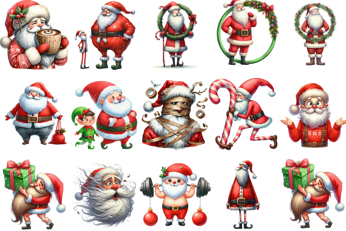 Watercolor Funny Skinny Santa PNG, an Illustration by Designking (Photo 3 of 5)