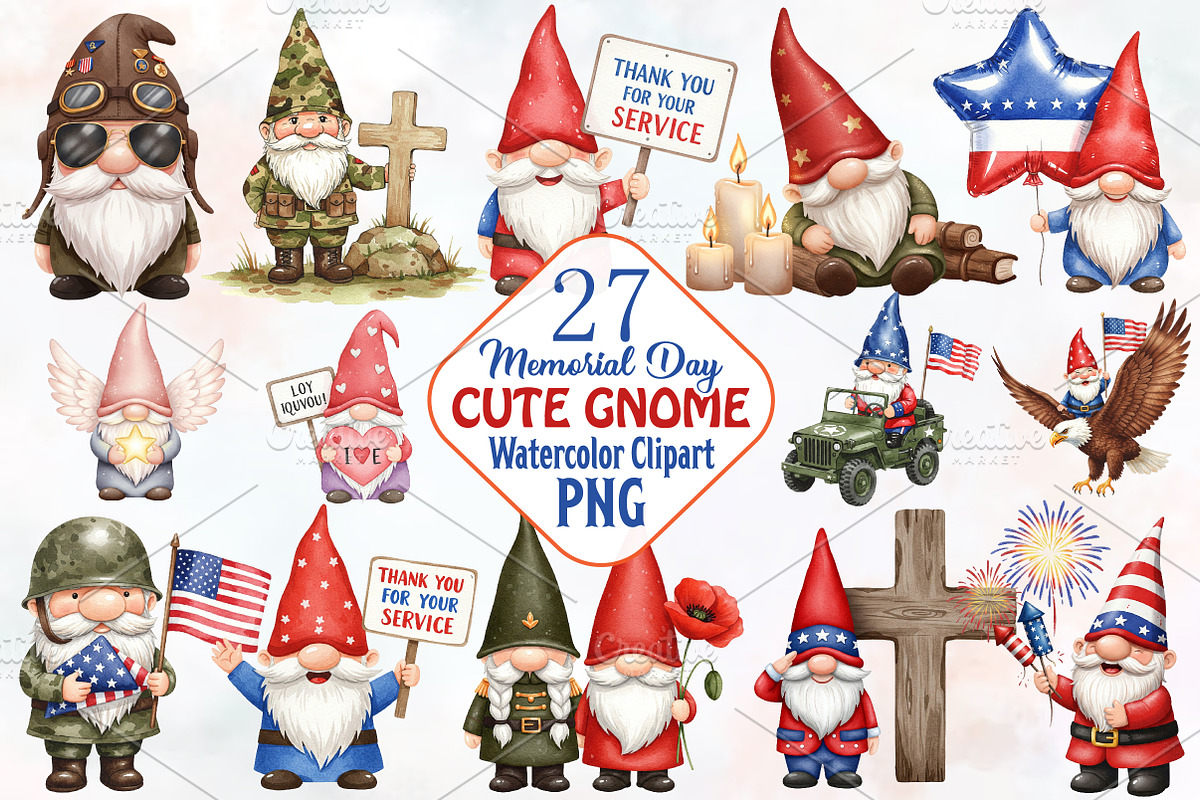 Memorial Day Gnome Sublimation Png, an Illustration by RobertsArt (Photo 1 of 7)