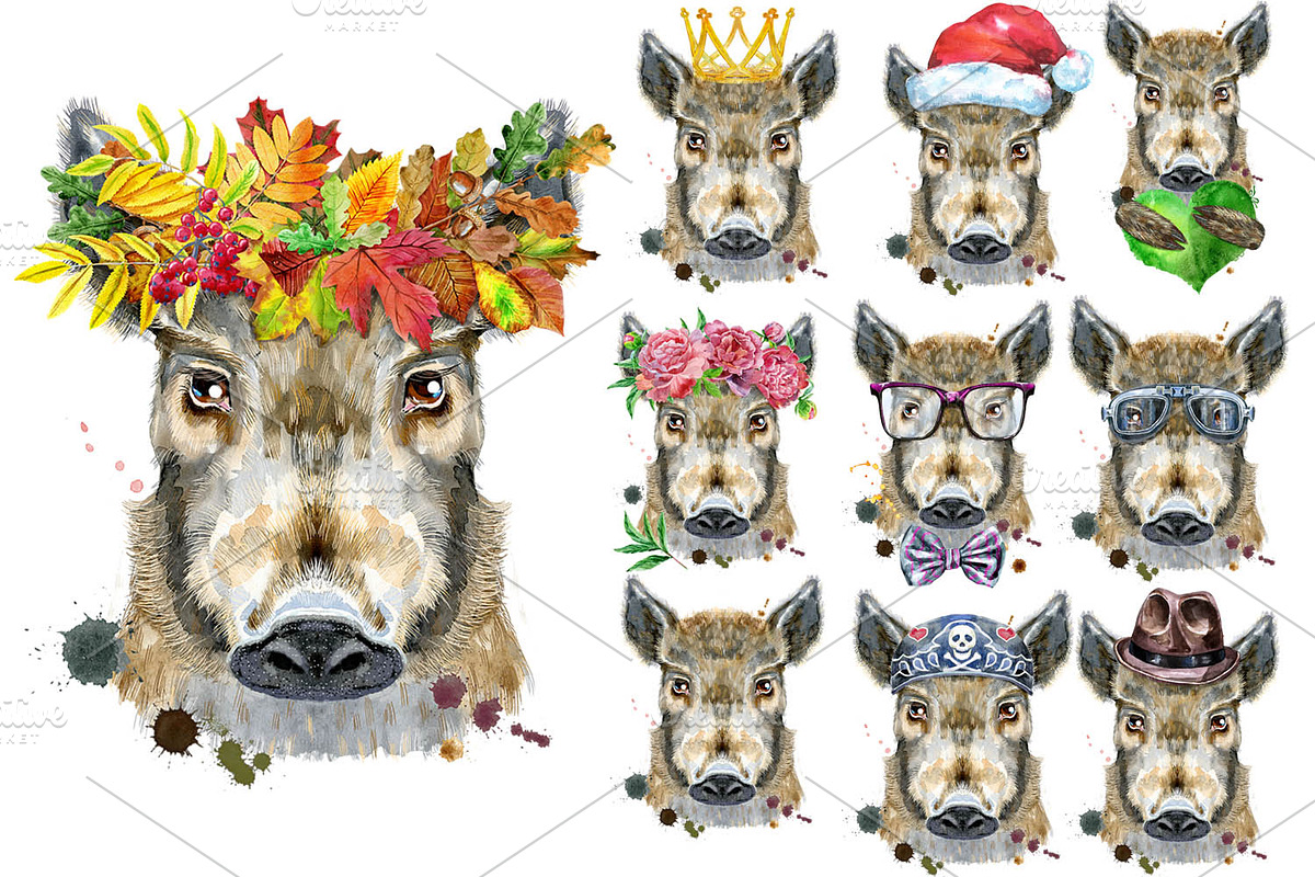 Watercolor pigs, an Animal Illustration by Watercolor fantasy (Photo 3 of 10)