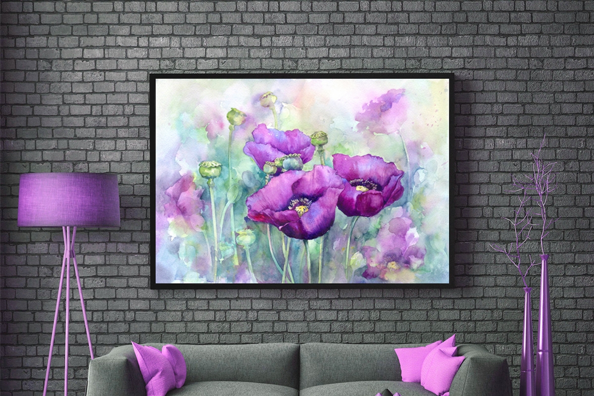 Watercolor purple poppy flowers, an Illustration by MaryAmi (Photo 3 of 3)