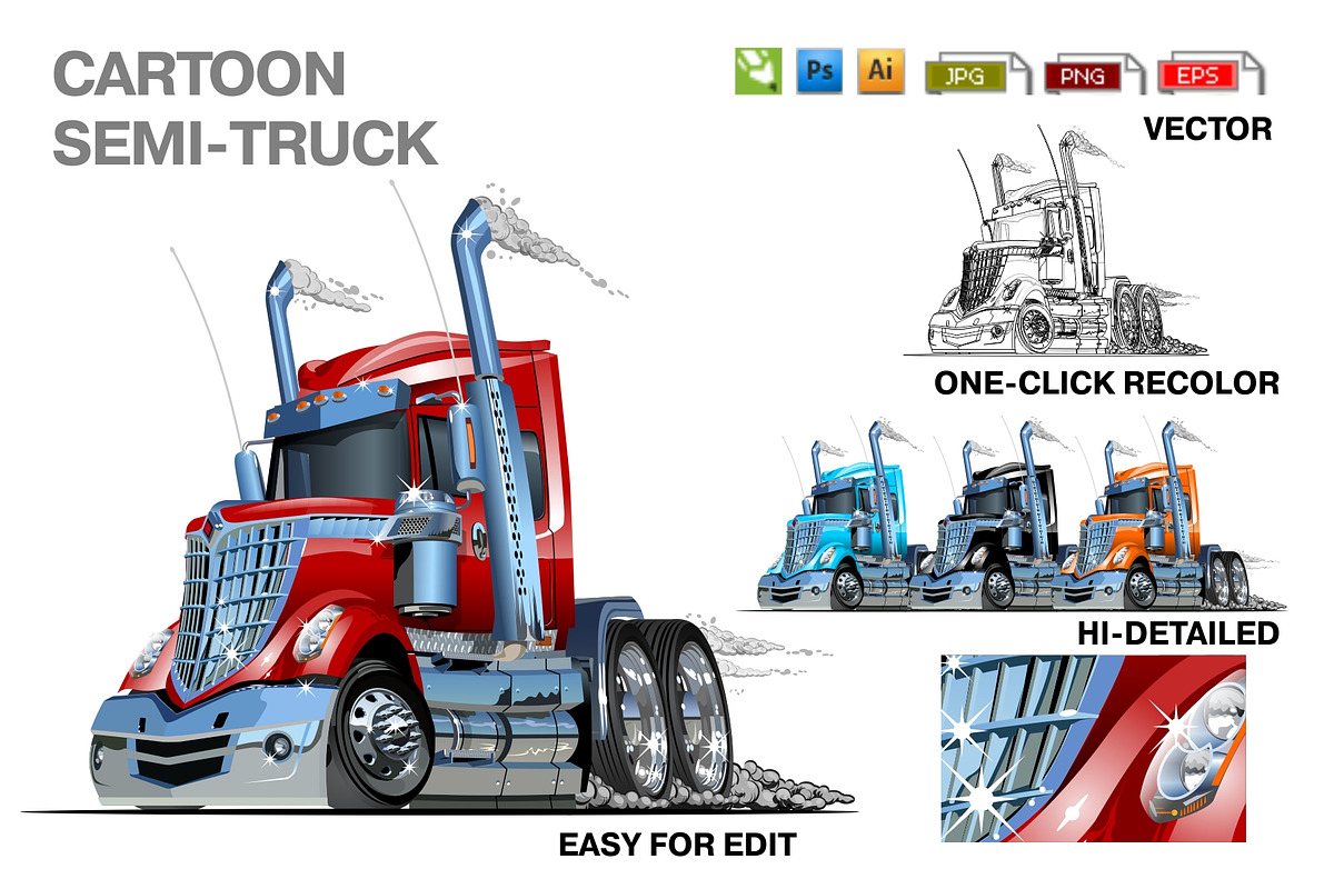 Cartoon semi truck, a Transportation Illustration by Mechanik (Photo 1 of 3)