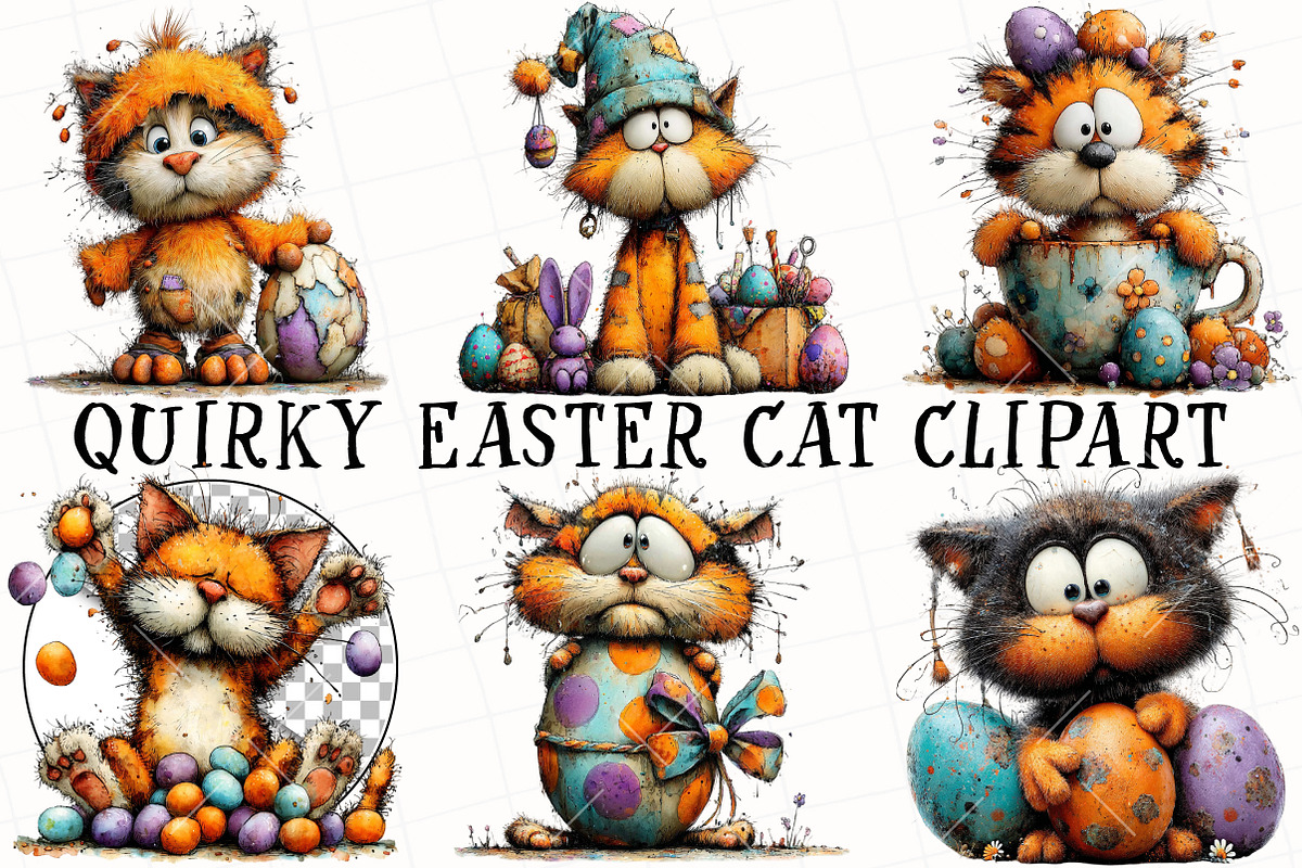 Quirky Easter Cat Clipart, an Illustration by OK Design (Photo 2 of 6)