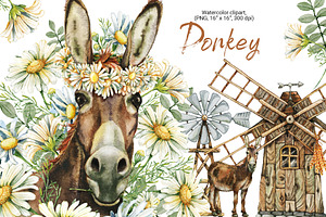 Donkey and windmill clipart