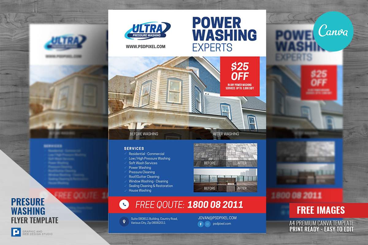 Pressure Washing Services Canva, a Flyer Template by PSDPixel (Photo 1 of 4)