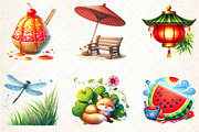 Watercolor Japanese Summer Clipart, an Illustration by DreamCafeArt (Thumbnail 3 of 7)
