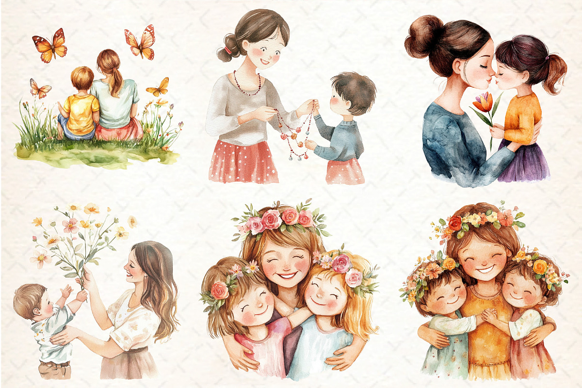 Love Mom Watercolor Clipart, an Illustration by DreamCafeArt (Photo 4 of 8)