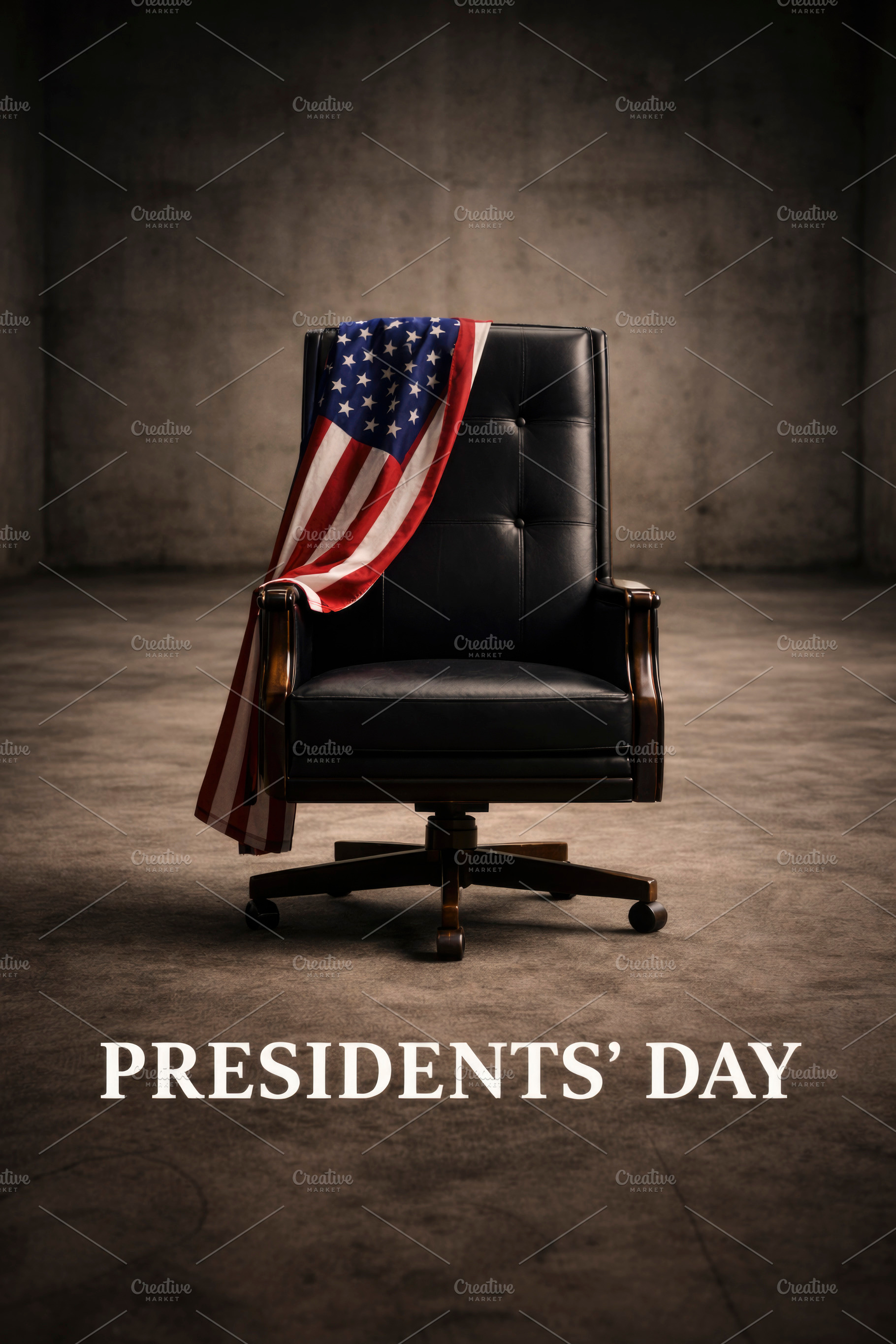 text presidents day and empty chair, a Photo by Nito