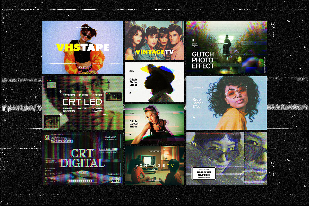 20-in-1 VHS Glitch Effects Bundle, a Layer Style Add-On by pixelbuddha.net (Photo 3 of 23)