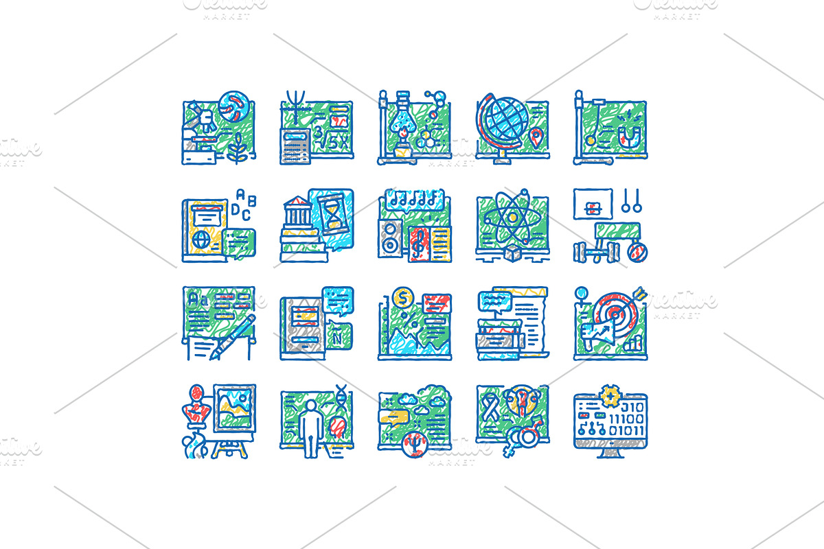 School Subjects Learn set Icons hand, an Object Illustration by pikepicture