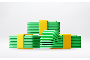 3D Three stacks of money in green, a Finance Illustration by Abscent