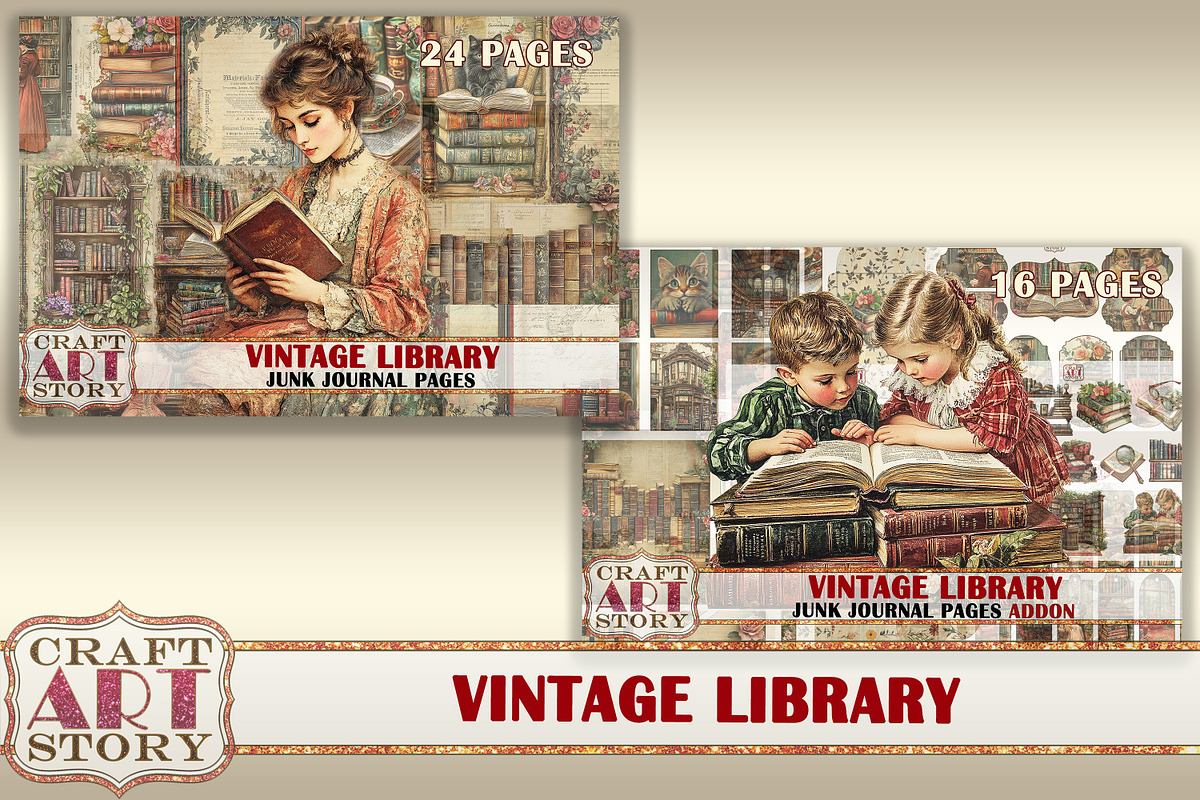 Library Junk Journal Pages, a Decorative Illustration by CraftArtStory (Photo 7 of 7)
