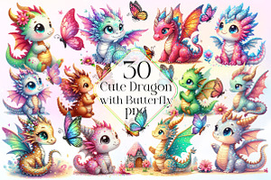 Cute Dragon With Butterfly Clipart