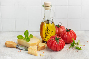 Fresh italian cooking ingredients preparing healthy mediterranea, a Food & Drink Photo by Olena Rudo